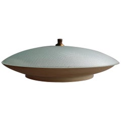 Vintage Round Ceiling Light Metal Lacquered Curved Glass Stilnovo Design, Midcentury