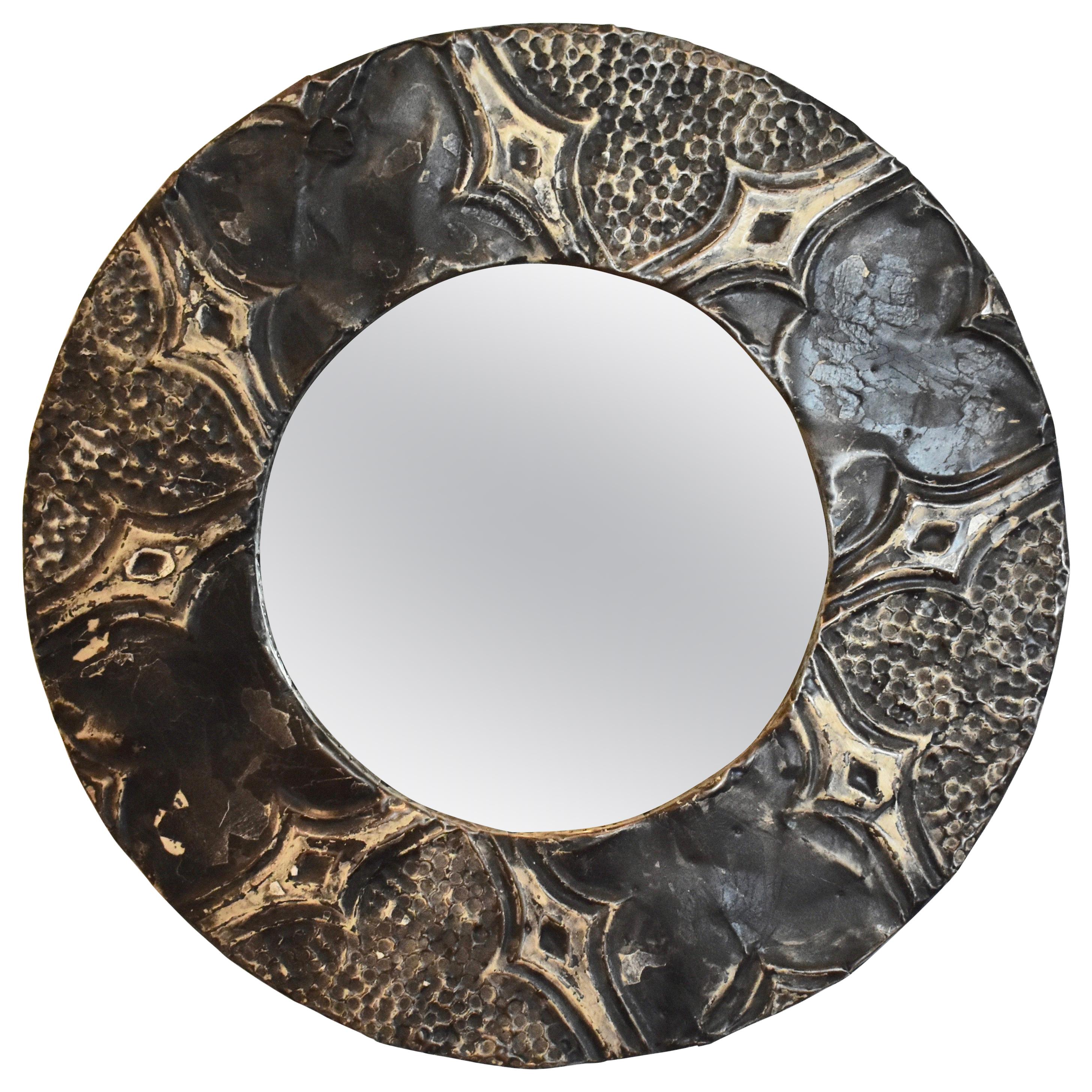 Round Ceiling Tin-Framed Wall Mirror