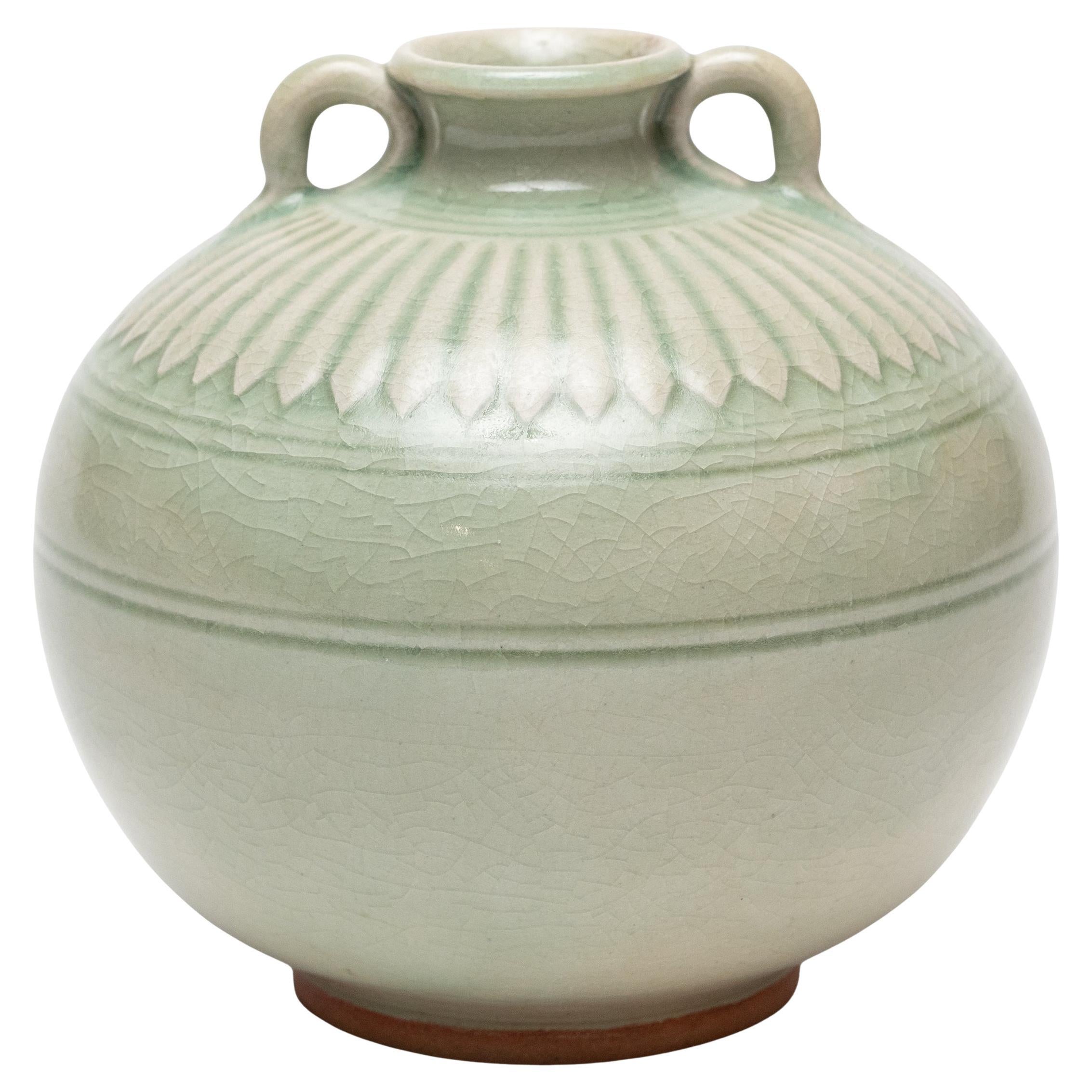 Jarre ronde en chrysanthème céladon