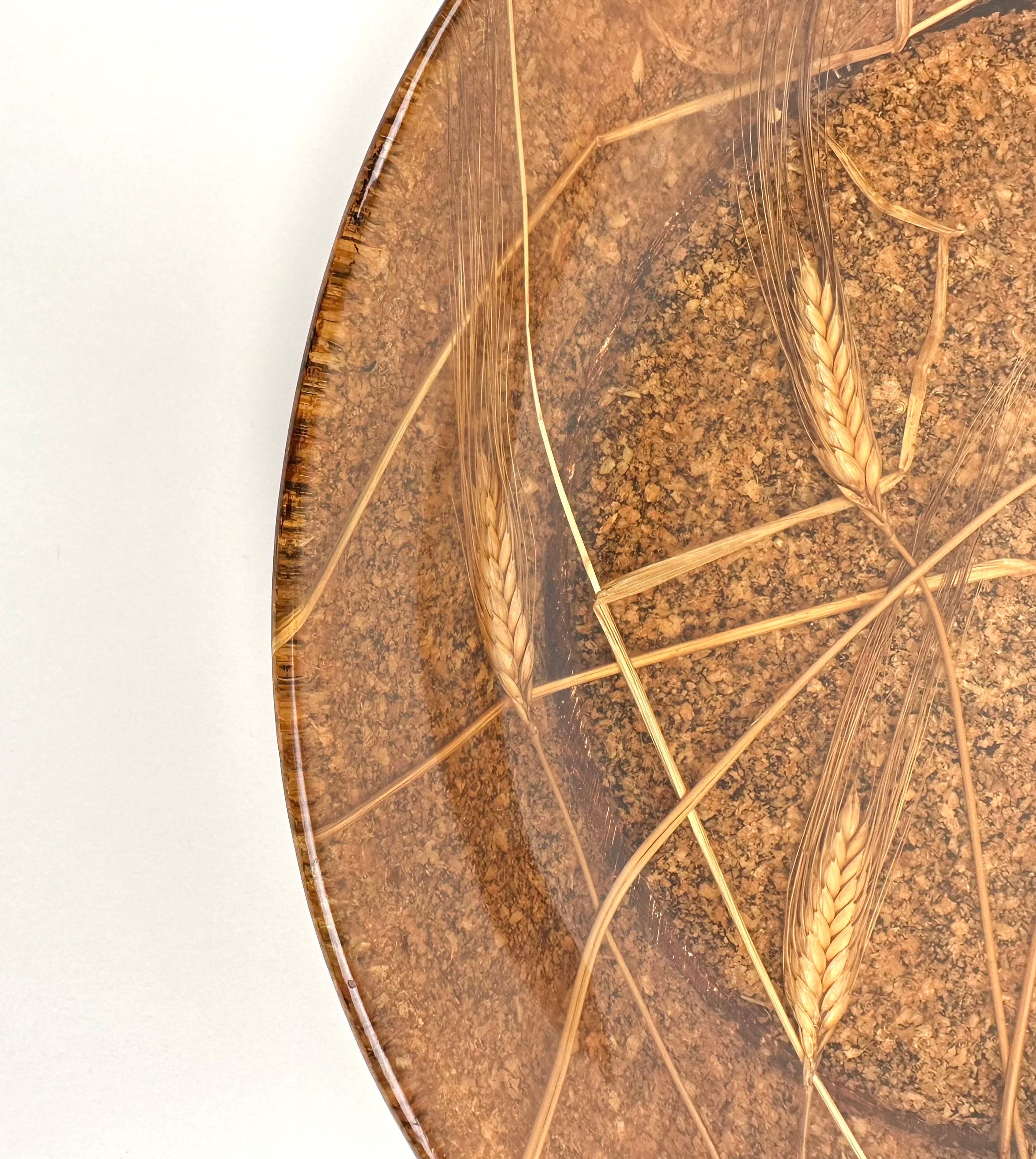 Round Centerpiece Plate in Acrylic with Ears of Wheat Inclusions, Italy 1970s For Sale 5