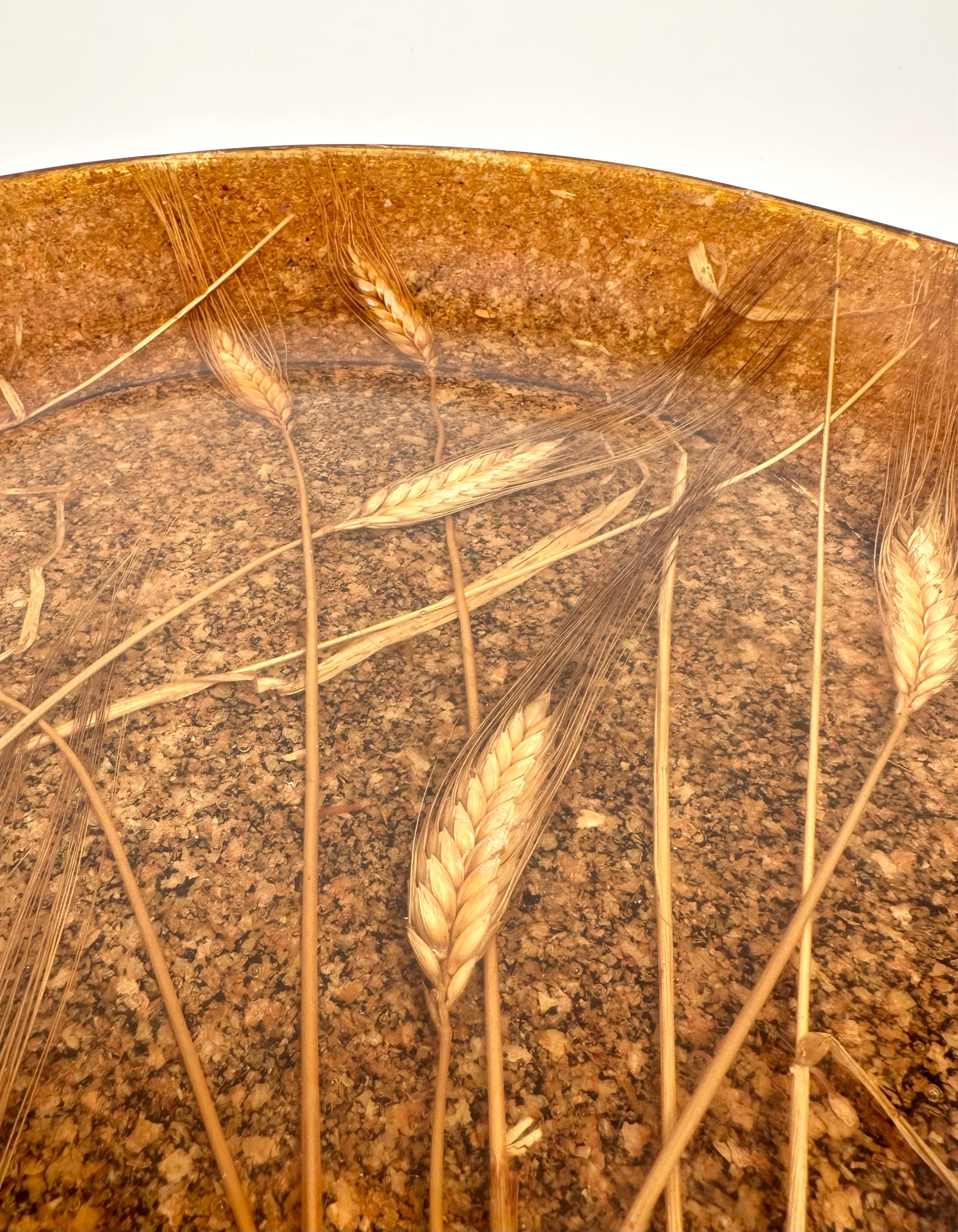 Round Centerpiece Plate in Acrylic with Ears of Wheat Inclusions, Italy 1970s In Good Condition For Sale In Rome, IT