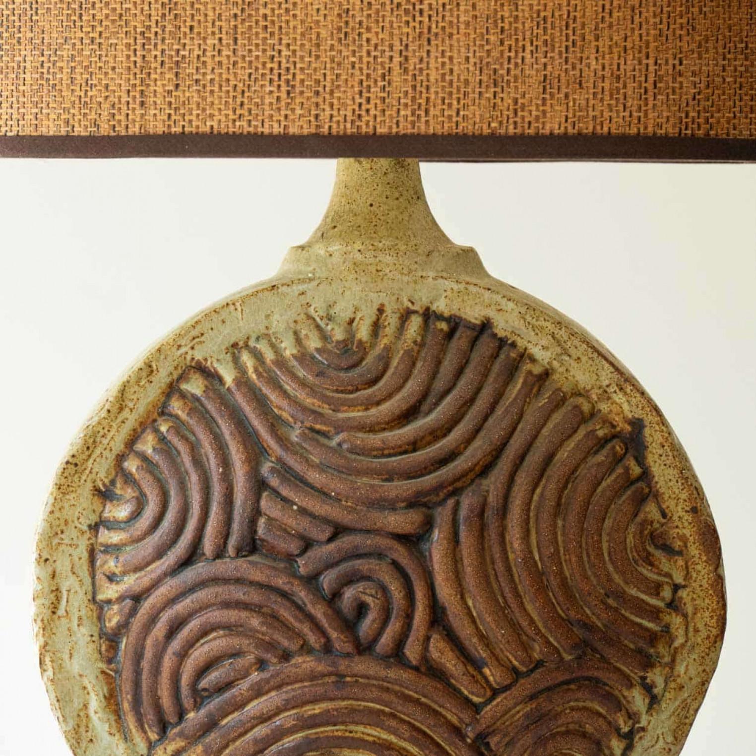 Altro Round Ceramic B. Rooke Table Lamp, New Lampshade by R. Houben, 1970 in vendita
