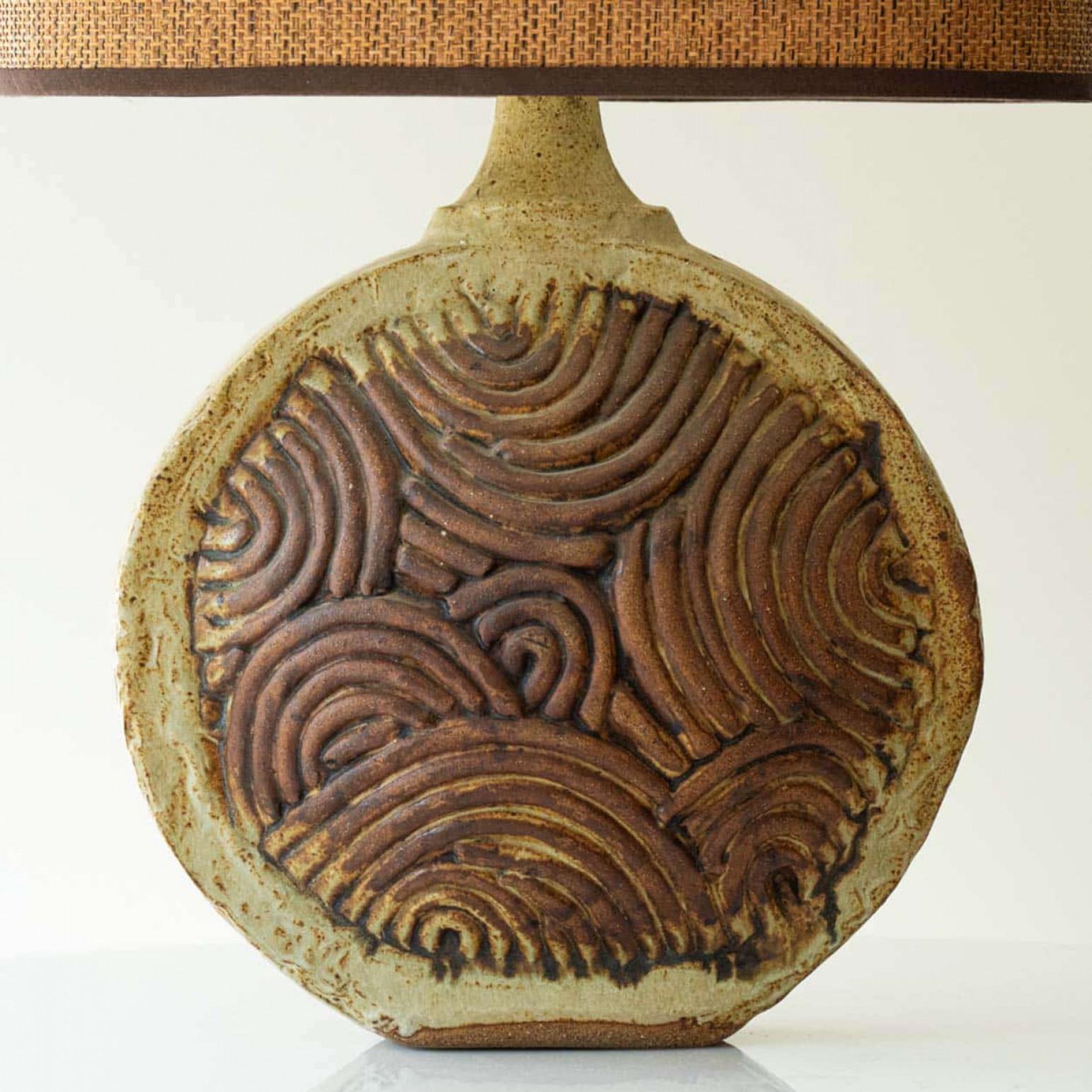 Round Ceramic B. Rooke Table Lamp, New Lampshade by R. Houben, 1970 In condizioni buone in vendita a Rijssen, NL