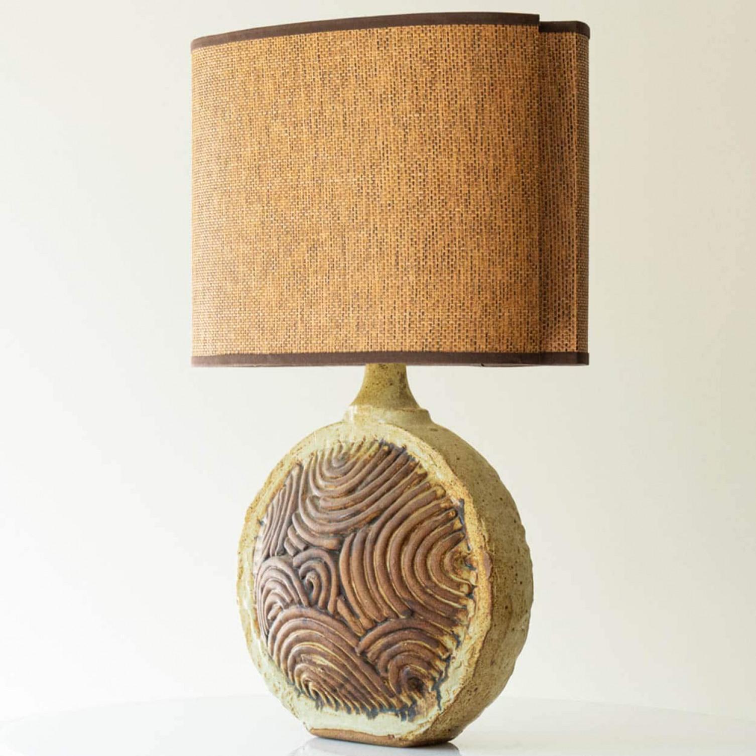 Fine XX secolo Round Ceramic B. Rooke Table Lamp, New Lampshade by R. Houben, 1970 in vendita