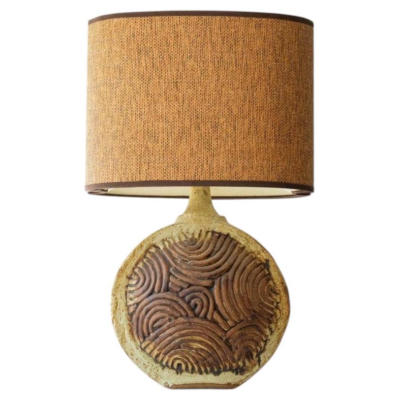 Round Ceramic B. Rooke Table Lamp, New Lampshade by R. Houben, 1970 For Sale