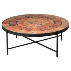 Table basse ronde en céramique Herbier Vallauris de Roger Capron (années 1950)