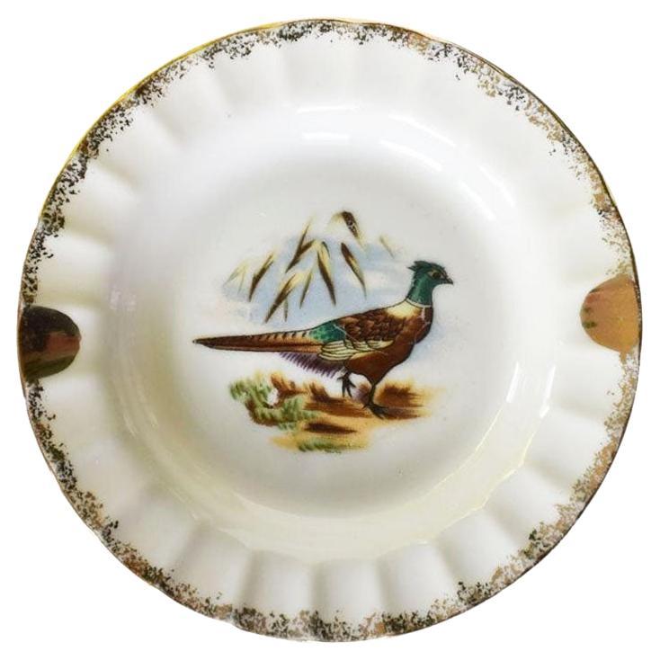 Round Ceramic Gold Pheasant Ashtray or Trinket Dish, Yoko Boeki Japan For Sale