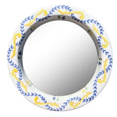 Round Ceramic Hand Painted Portugese Mirror by Jay Willfred for Andrea Sadek