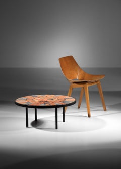 Round ceramic herbarium coffee table by Roger Capron French vallauris