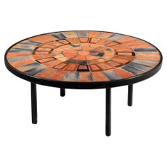 Tavolino rotondo in ceramica per erbario di Roger Capron French Vallauris