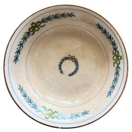 Round Ceramic Laurel Trinket Dish in Cream Blue and Green Crooksville For Sale