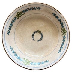 Antique Round Ceramic Laurel Trinket Dish in Cream Blue and Green Crooksville
