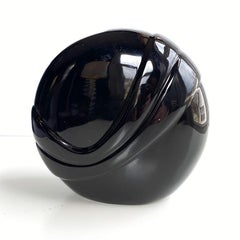 Round Ceramic Memphis Style Black 1980s Flower Vase