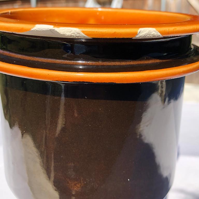 Italian Round Ceramic Midcentury Vase by Raymor or Fantoni in Black and Orange Italy