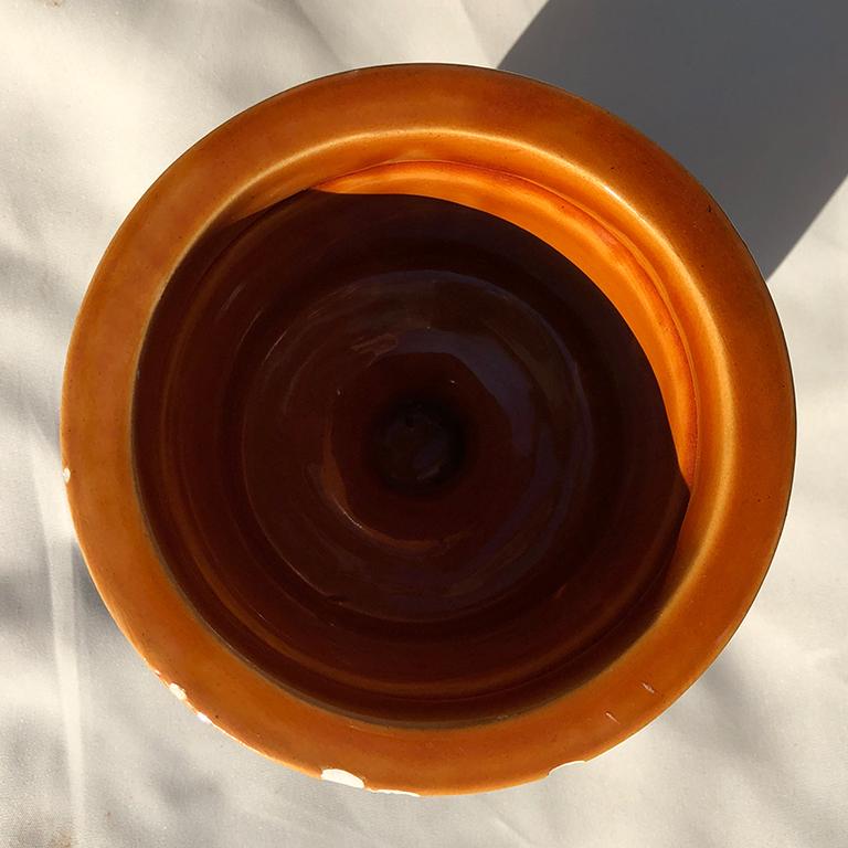 Round Ceramic Midcentury Vase by Raymor or Fantoni in Black and Orange Italy 1