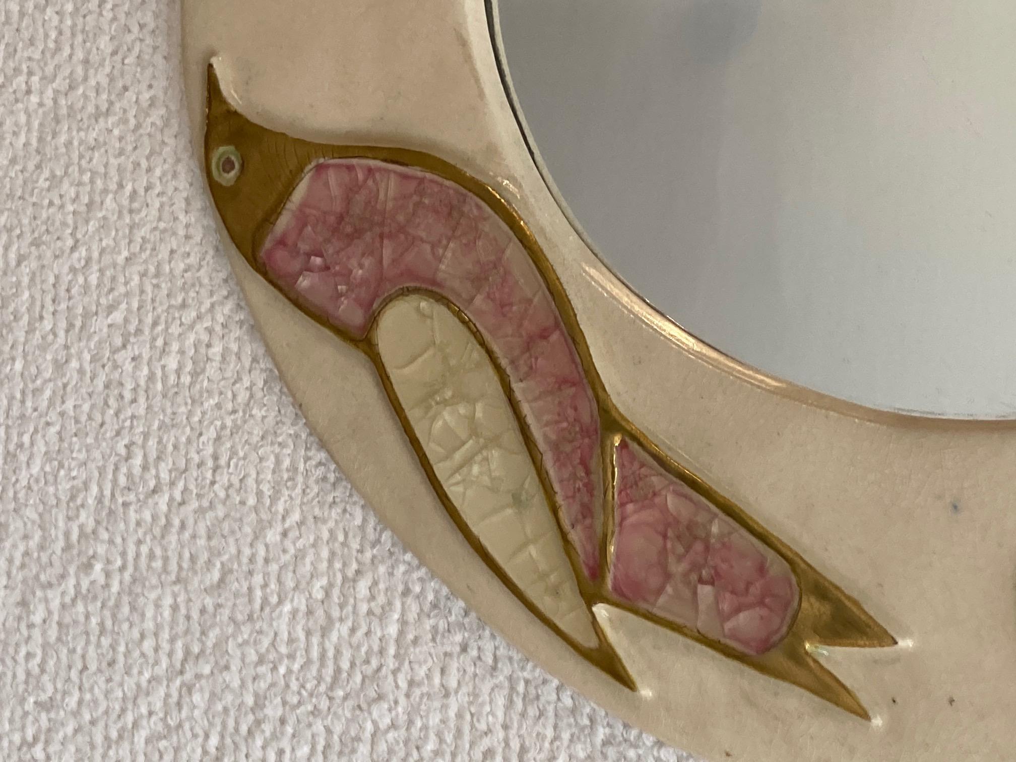 French Round Ceramic Mirror by Mithé Espelt, France, circa 1970 