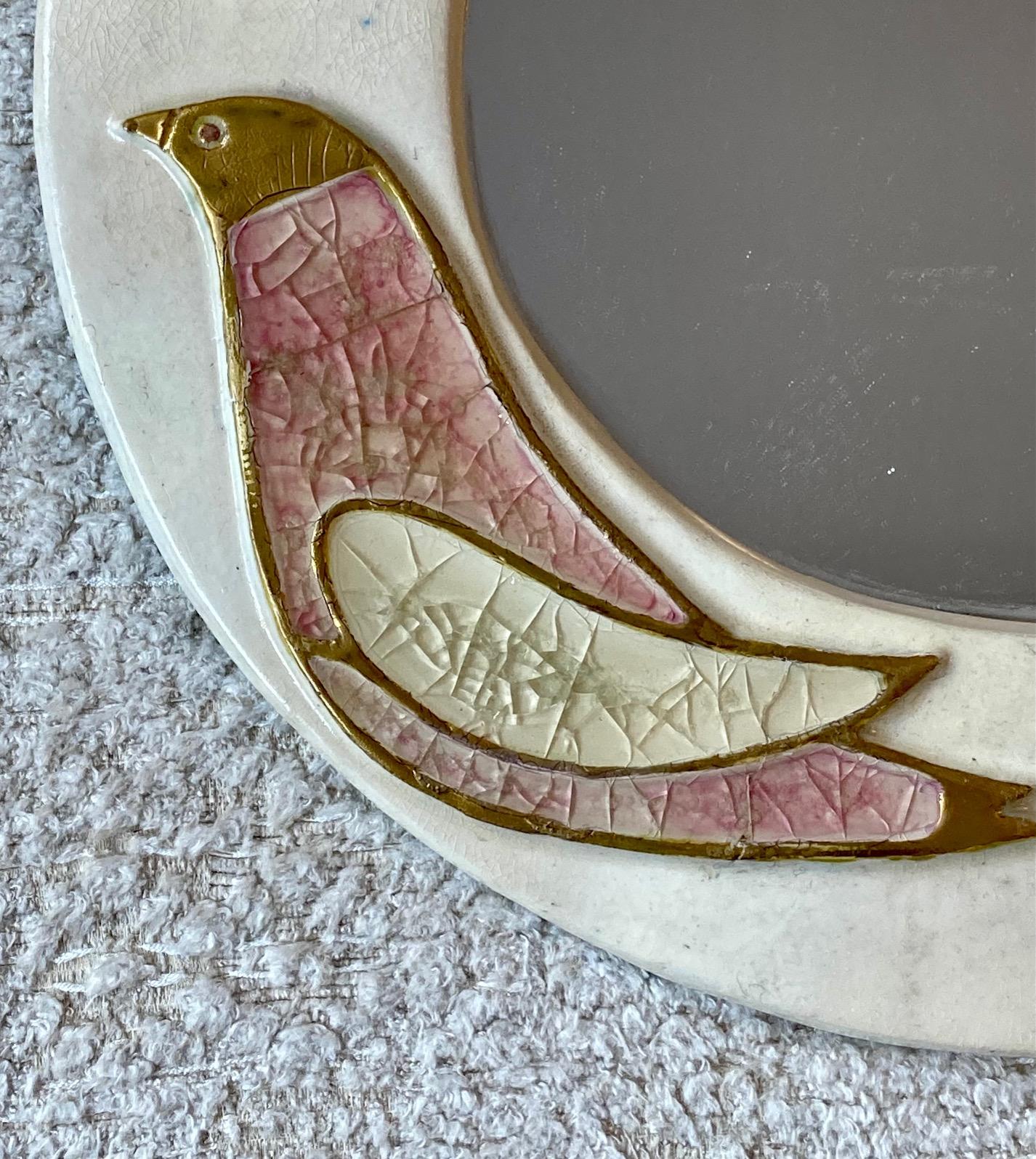 Enameled Round Ceramic Mirror by Mithé Espelt, France, circa 1970 
