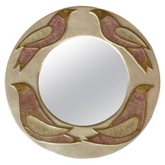 Vintage Round Ceramic Mirror by Mithé Espelt, France, circa 1970 
