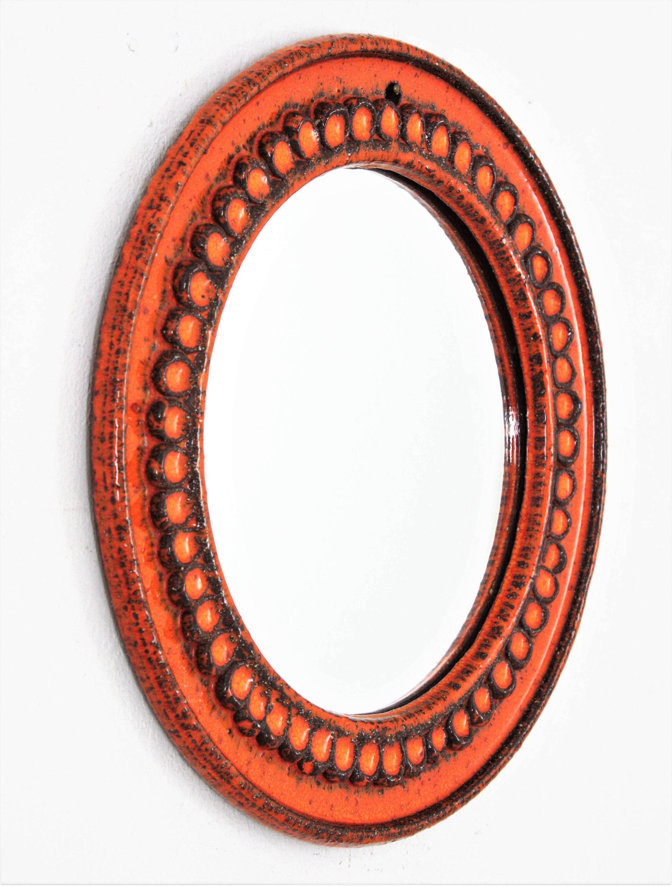 Mid-Century Modern Round Ceramic Mirror by Villeroy & Boch For Sale