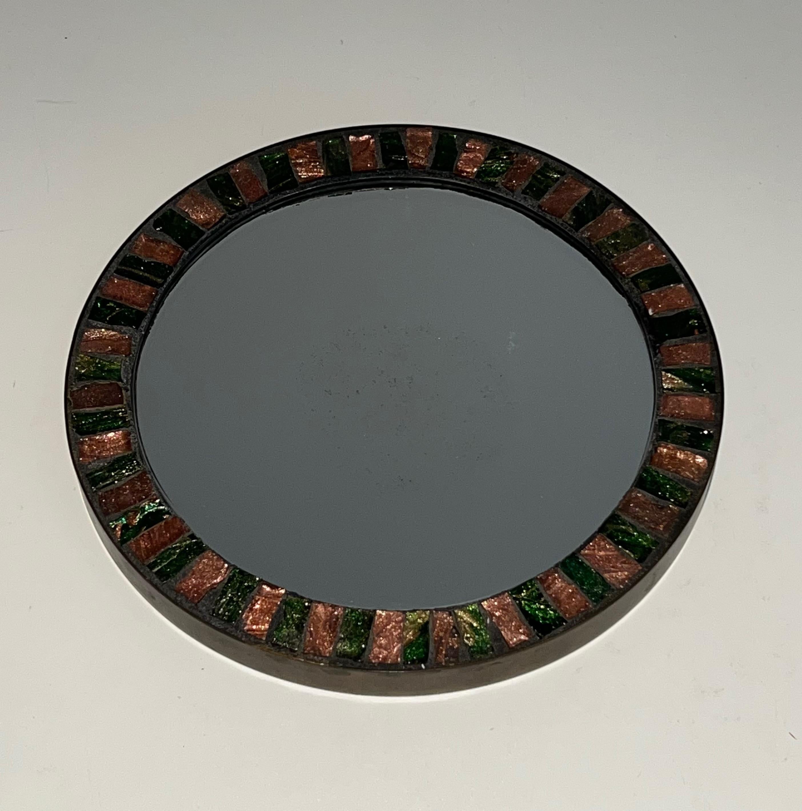 Mid-Century Modern Round Ceramic Mirror. French Work. Circa 1950 For Sale