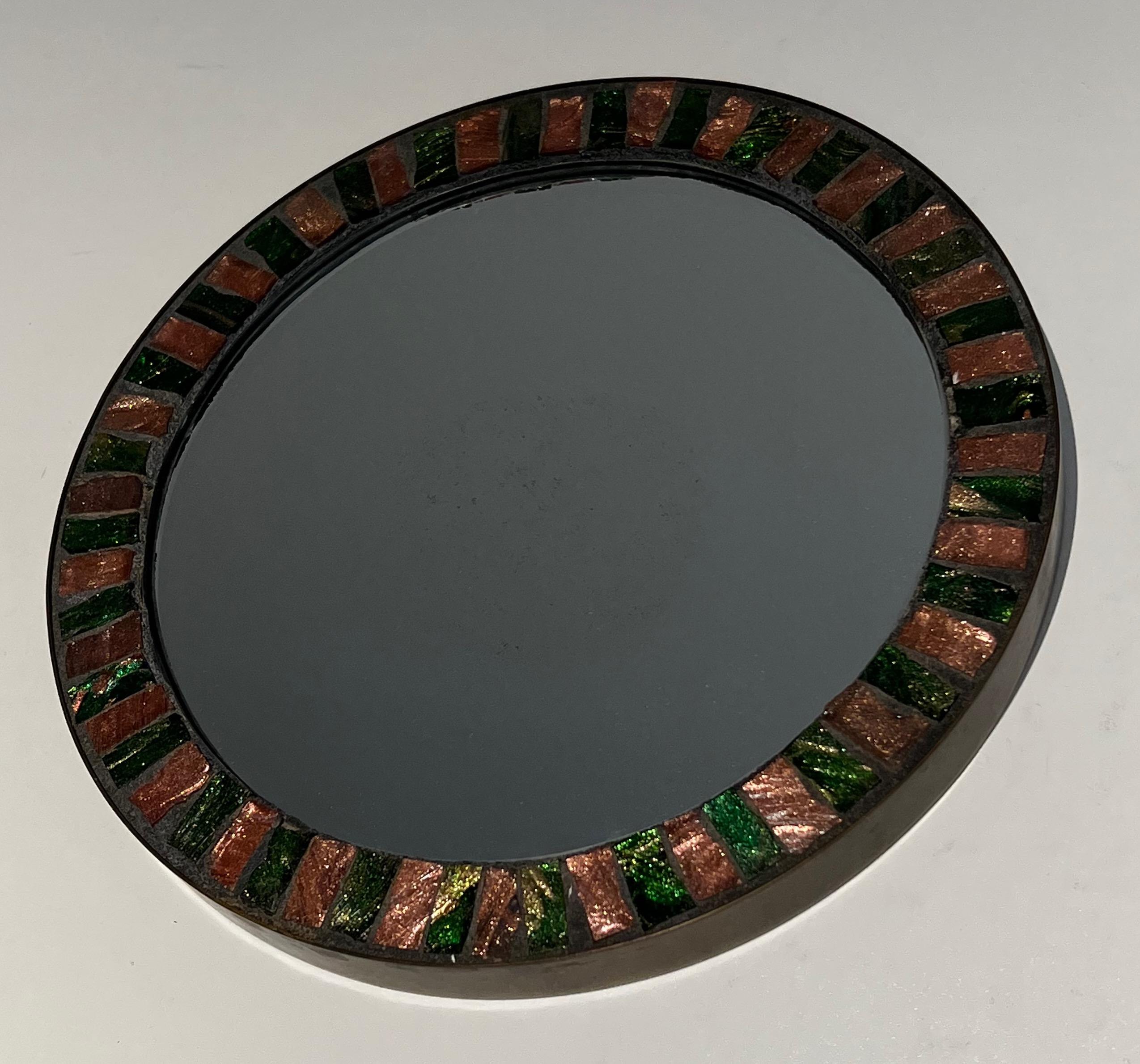Mid-20th Century Round Ceramic Mirror. French Work. Circa 1950 For Sale