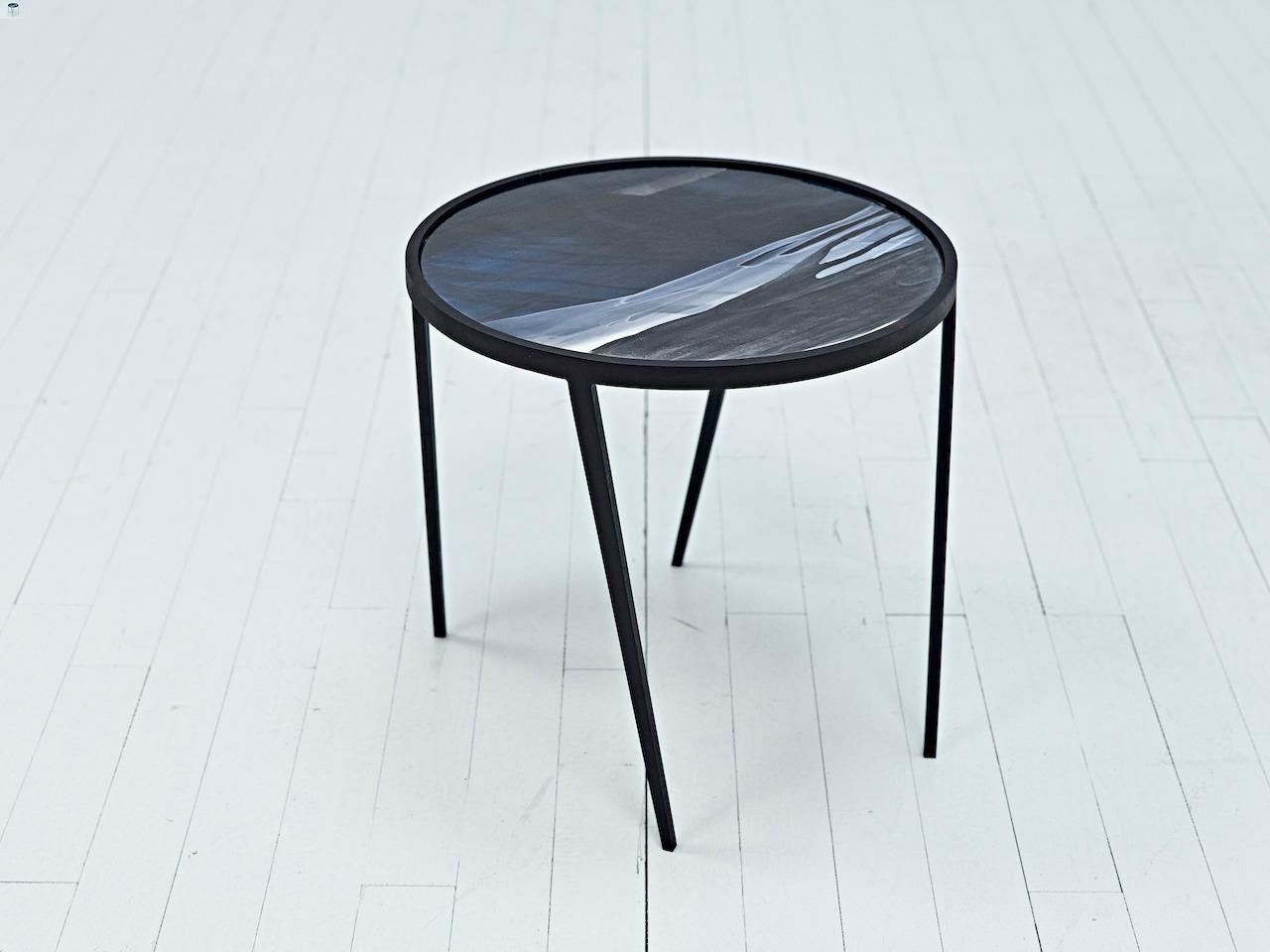 French Side Table Origine Ceramic with Lacquered Steel Legs by Benjamin Poulanges For Sale