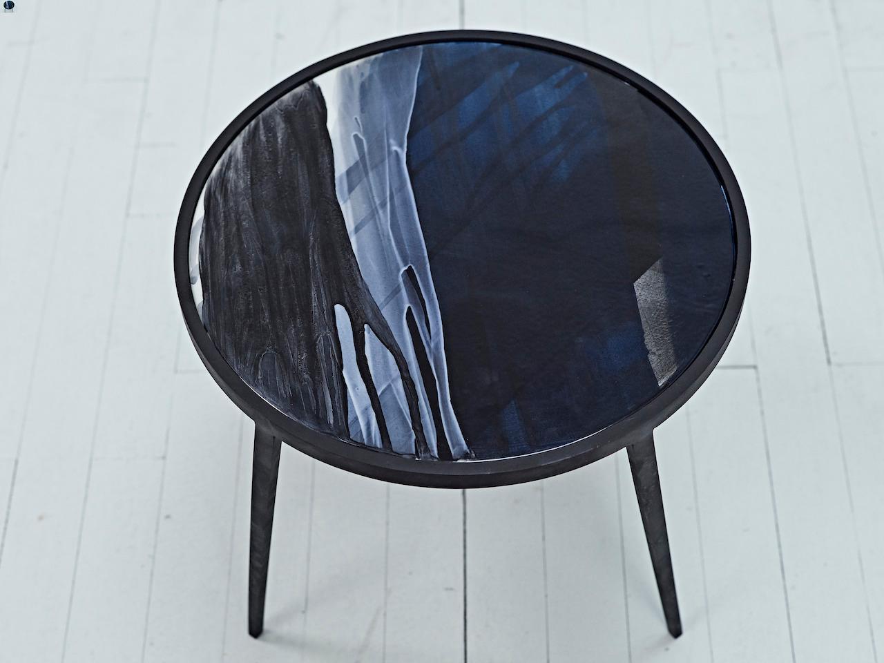 Contemporary Side Table Origine Ceramic with Lacquered Steel Legs by Benjamin Poulanges For Sale