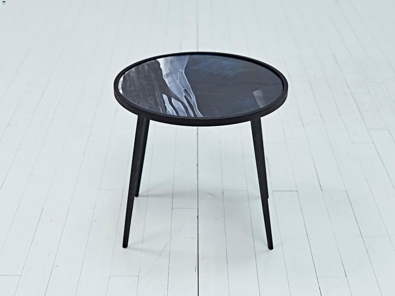 Side Table Origine Ceramic with Lacquered Steel Legs by Benjamin Poulanges For Sale 1