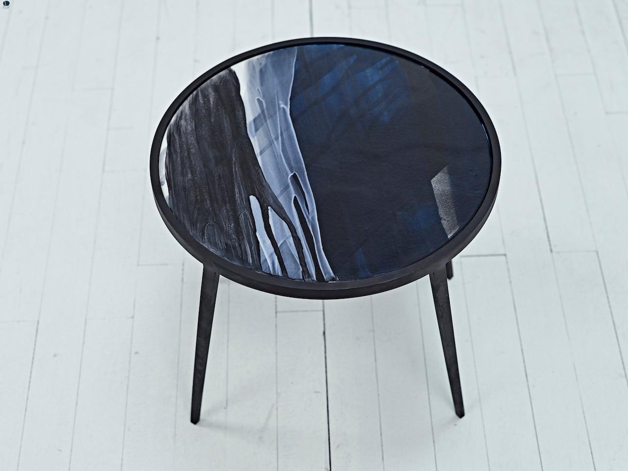 Side Table Origine Ceramic with Lacquered Steel Legs by Benjamin Poulanges For Sale 2