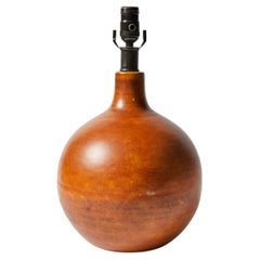 Round Ceramic Table Lamp with Burnt Orange Glaze Finish