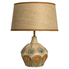 Round Ceramic Table Lamp with Custom Silk Lampshade by René Houben