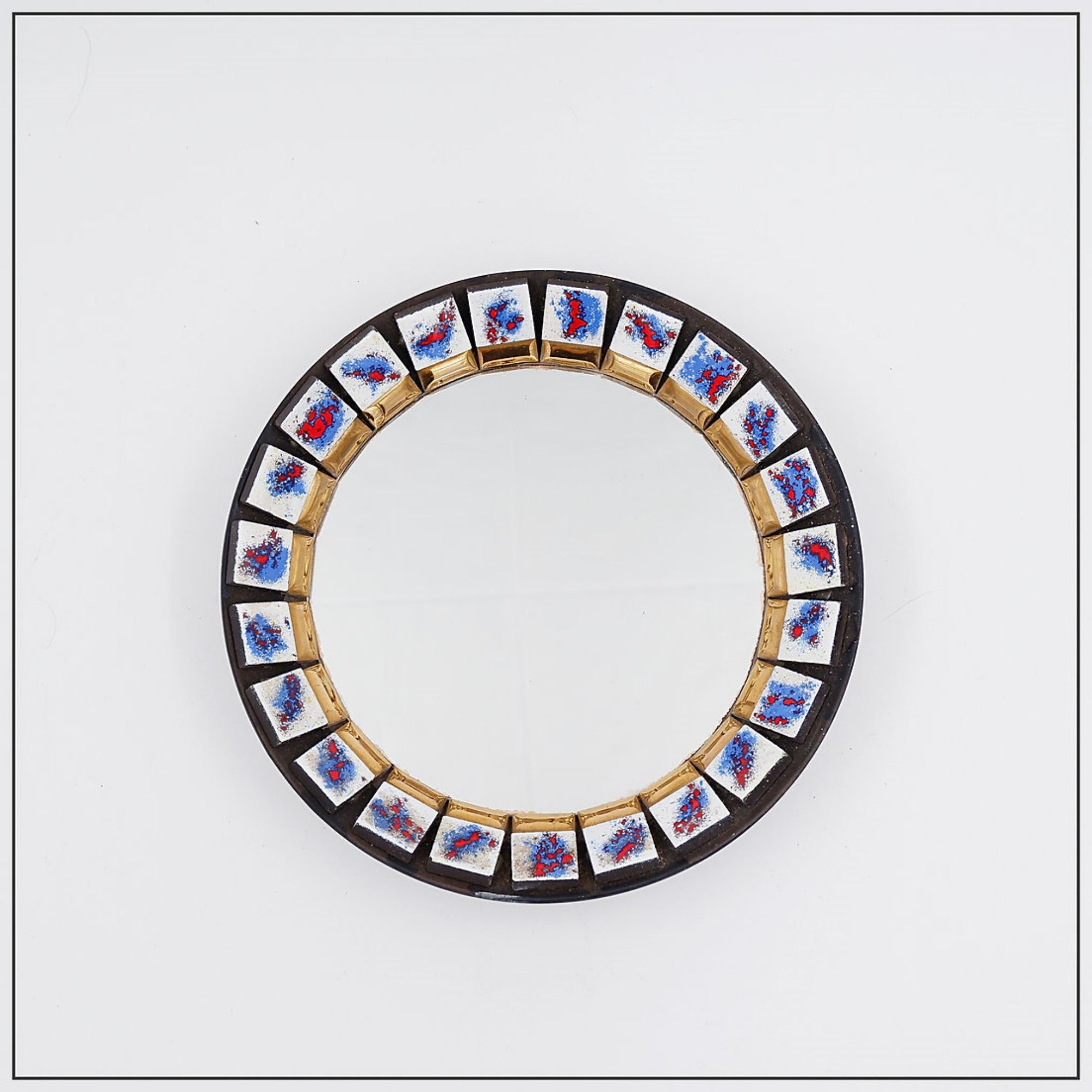 Miroir mural rond en céramique, Belgique 1970 Bon état - En vente à Linkebeek, BE