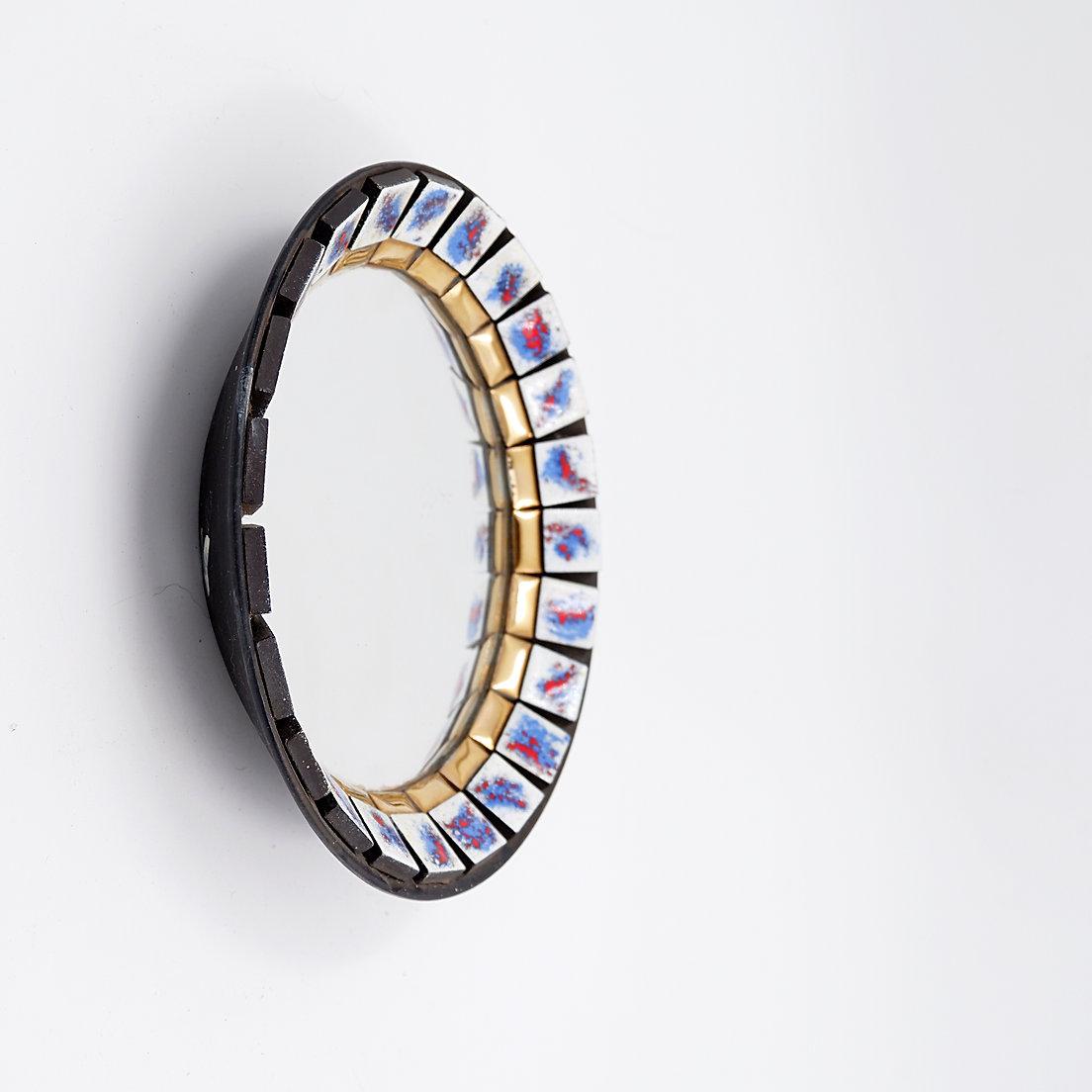 Miroir mural rond en céramique, Belgique 1970 en vente 1