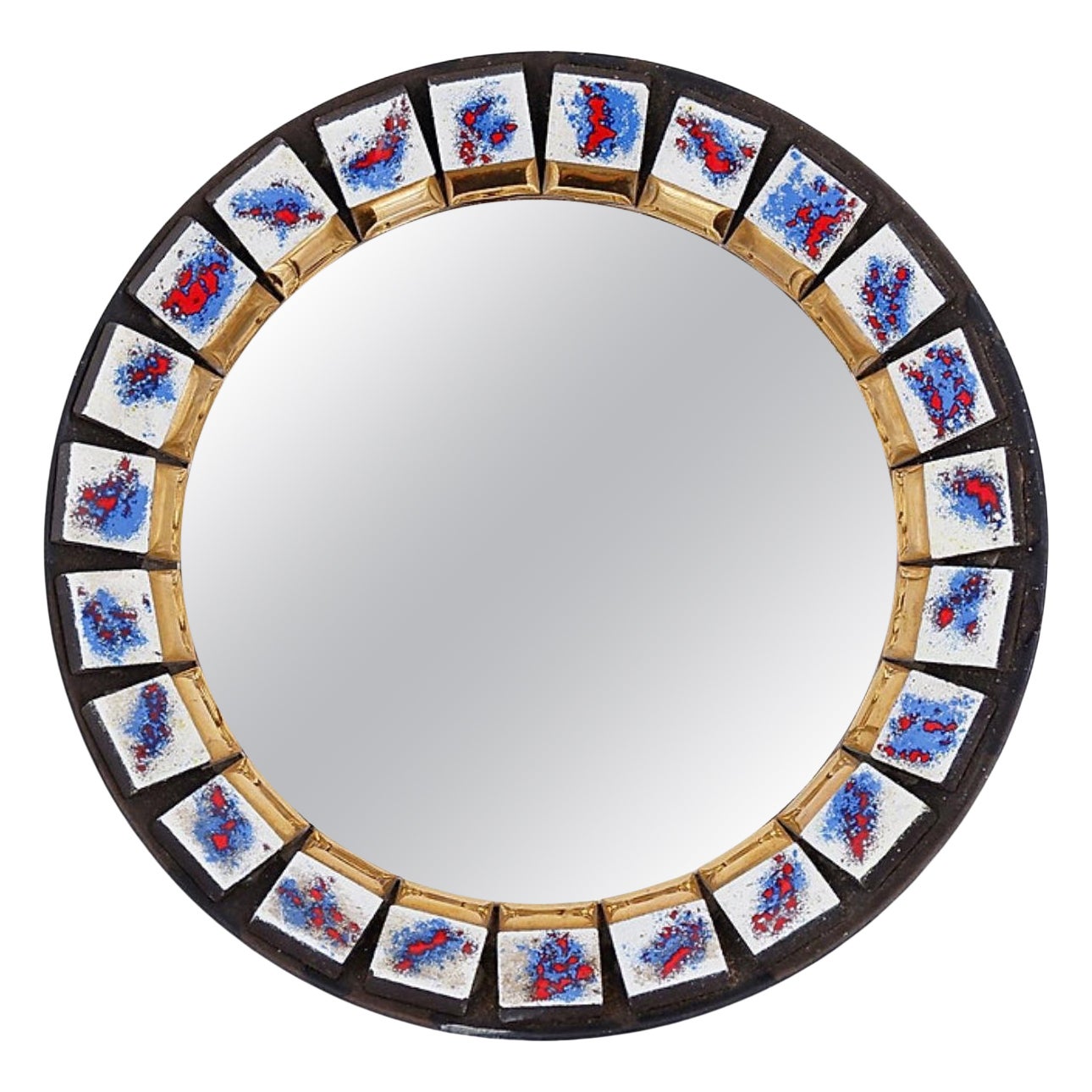 Miroir mural rond en céramique, Belgique 1970 en vente