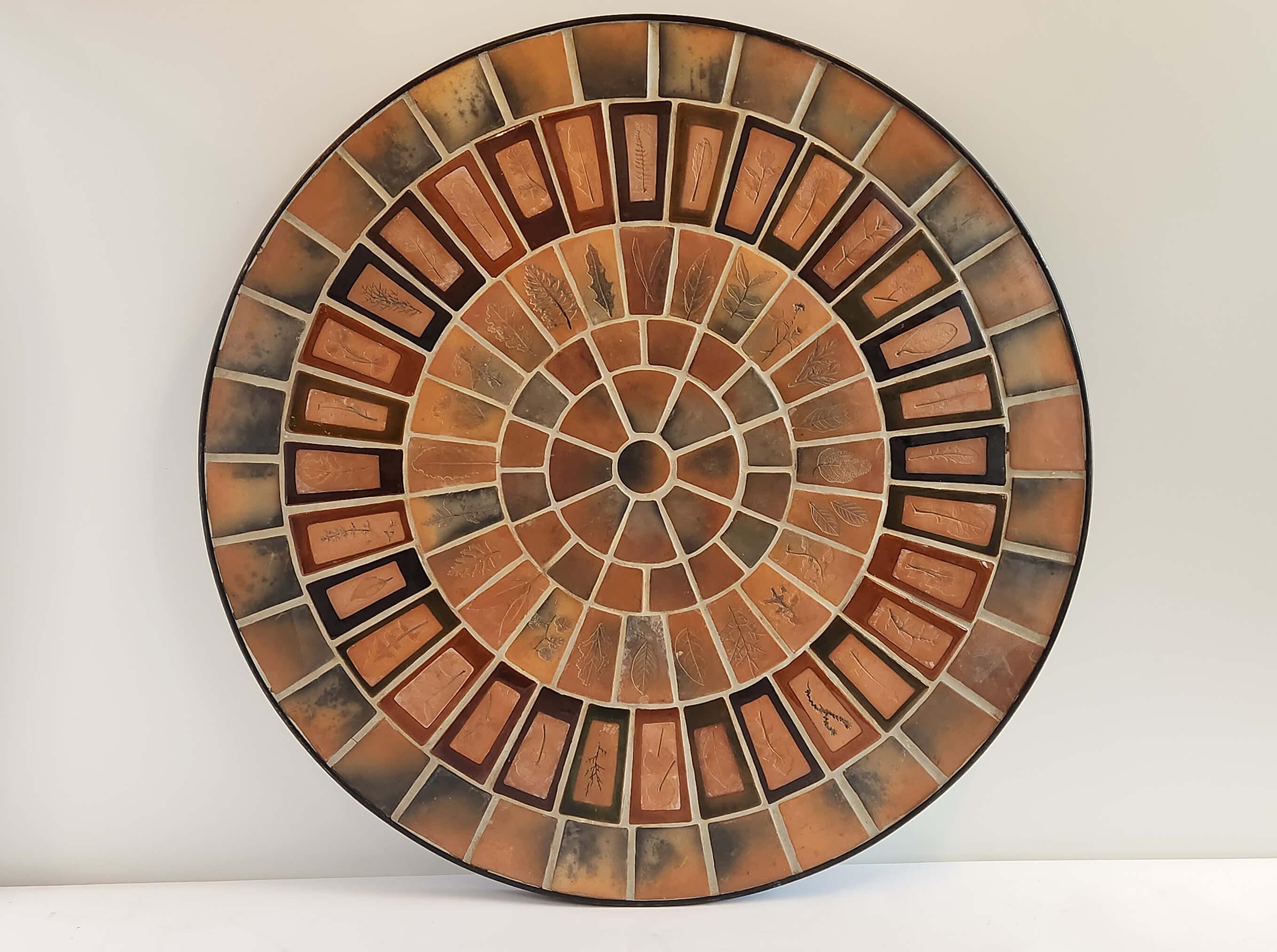 French Roger Capron - Round Ceramic Wall Panel from the Herbier's Series For Sale