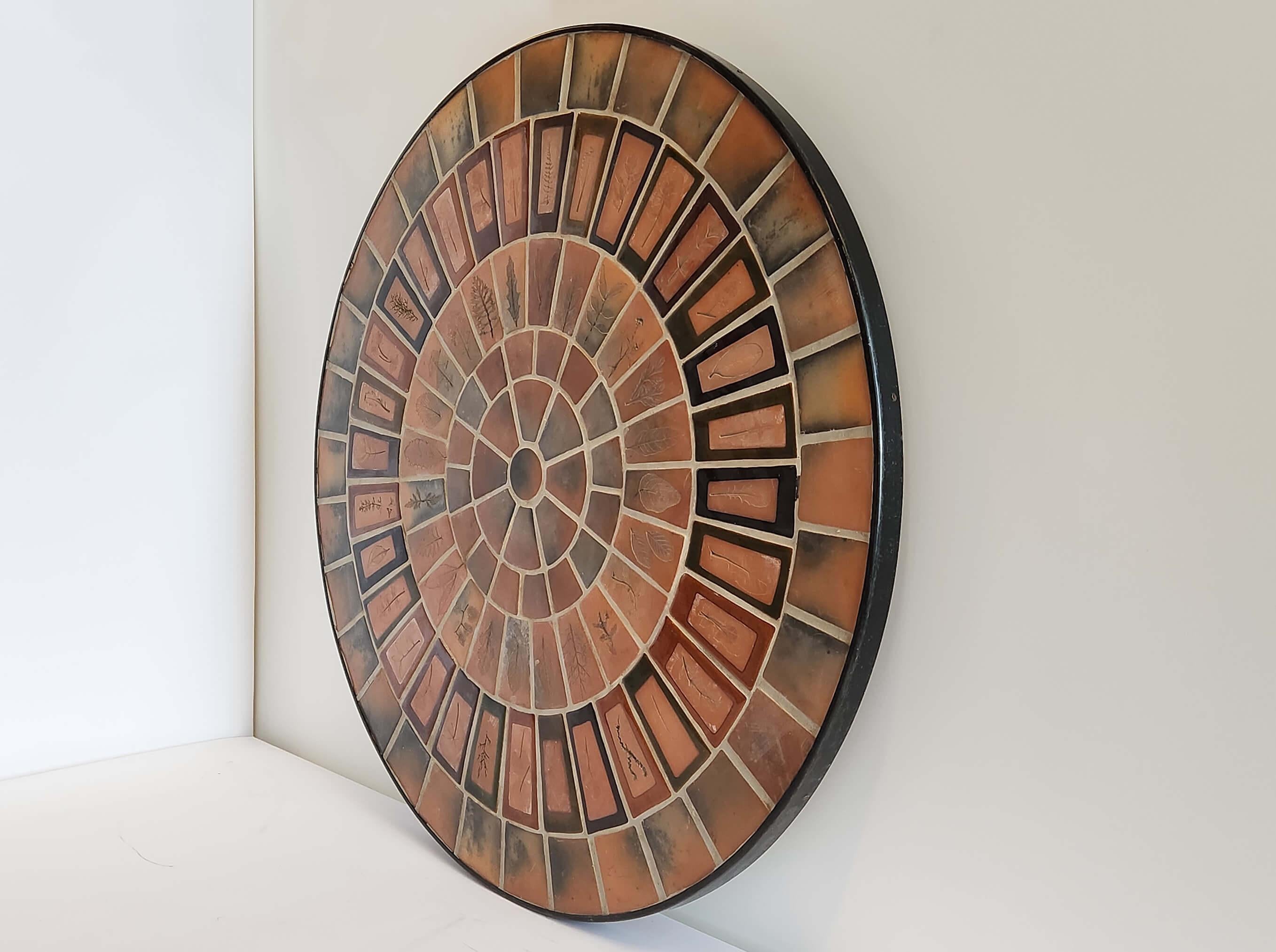 Roger Capron - Round Ceramic Wall Panel from the Herbier's Series In Good Condition For Sale In Stratford, CT