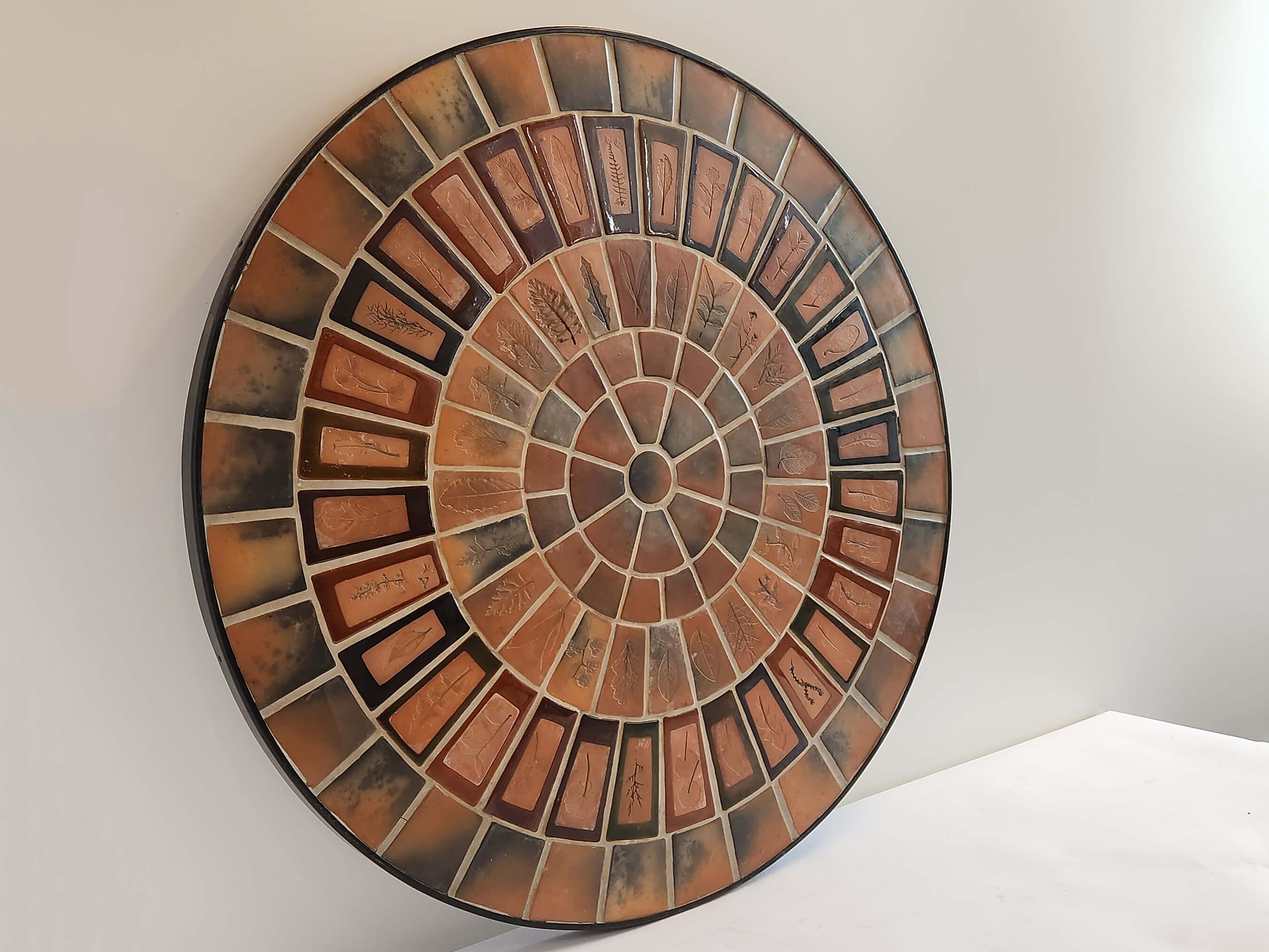 20th Century Roger Capron - Round Ceramic Wall Panel from the Herbier's Series For Sale