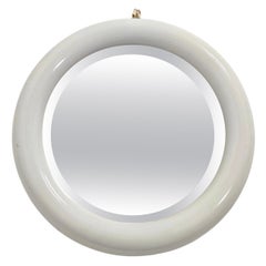 Round Ceramic White Wall Mirror Production Italy 1960s Mid-Century Modern