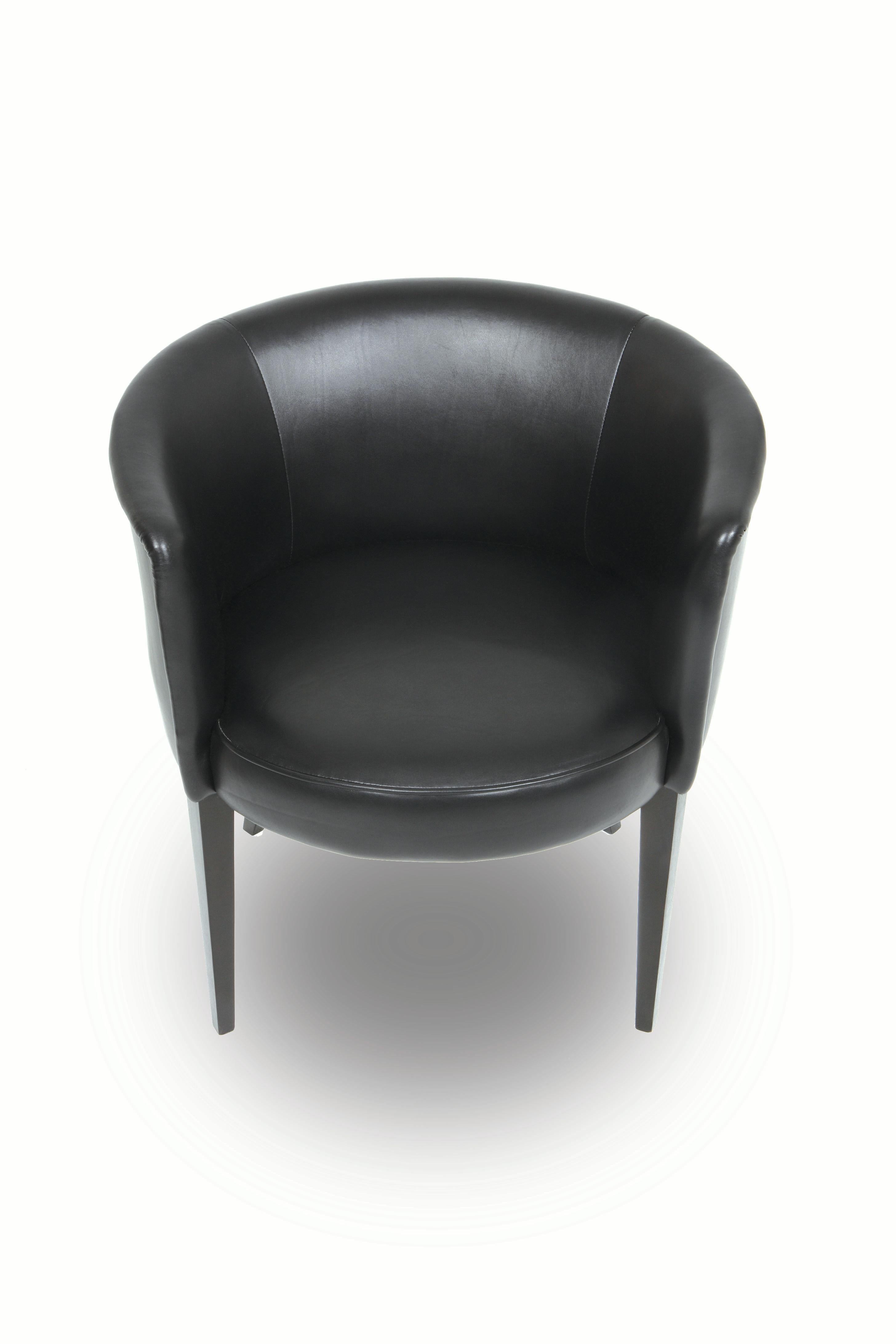 American Round Chair in Dark Brown Leather, Vica Designed by Annabelle Selldorf