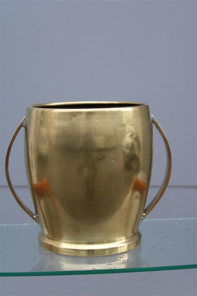 Mid-Century Modern Round Champagne Bucket Italian Design Brass Gold, Midcentury For Sale
