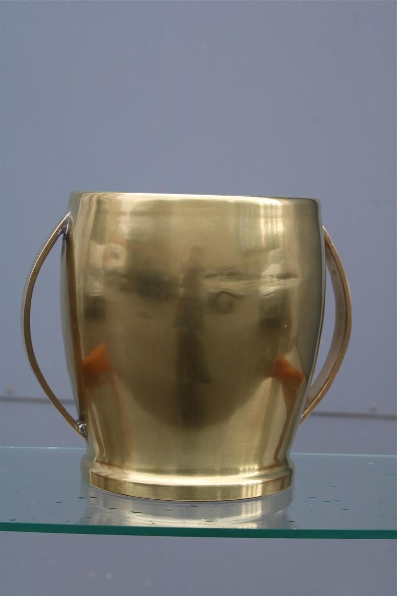 Round Champagne Bucket Italian Design Brass Gold, Midcentury For Sale 1