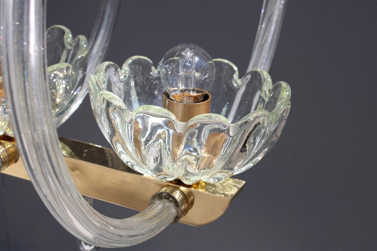 Round Chandelier Italian Murano Barovier Brass and Murano Glass 1940 Art Deco For Sale 8