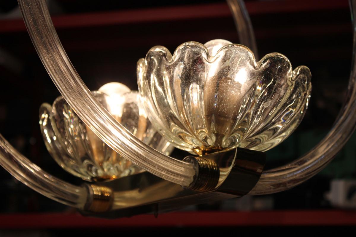 Round Chandelier Italian Murano Barovier Brass and Murano Glass 1940 Art Deco For Sale 11