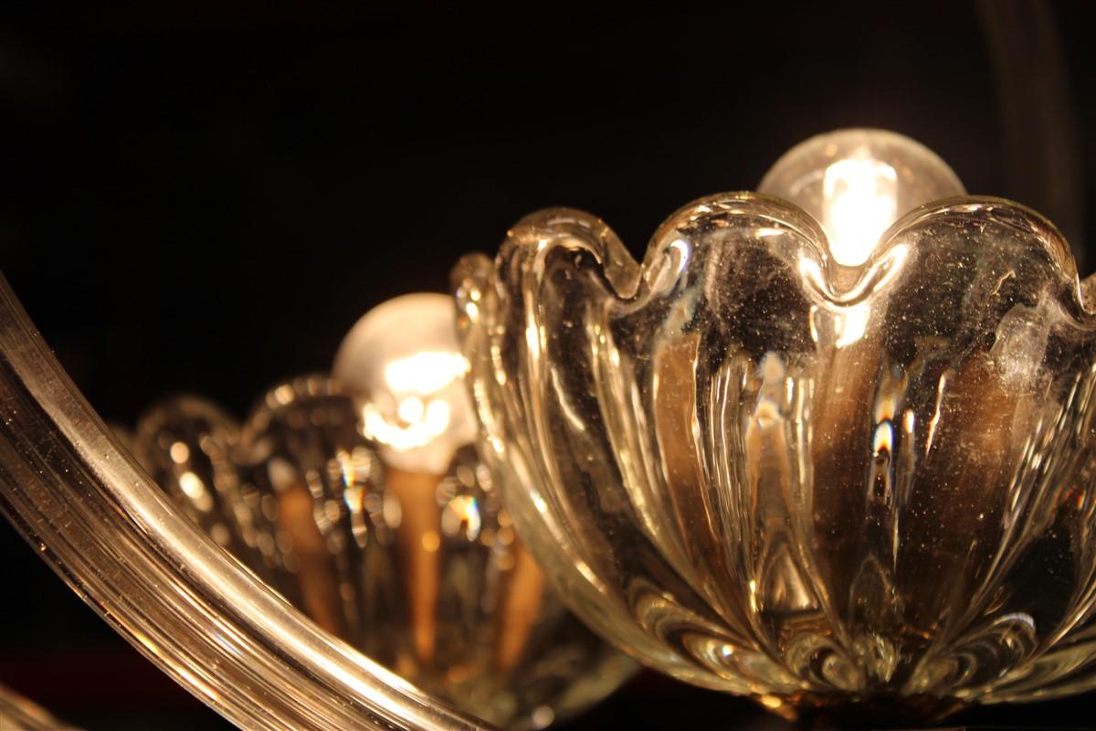 Round Chandelier Italian Murano Barovier Brass and Murano Glass 1940 Art Deco For Sale 14