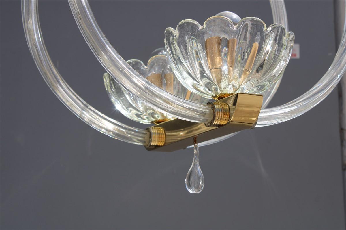 Round Chandelier Italian Murano Barovier Brass and Murano Glass 1940 Art Deco In Good Condition For Sale In Palermo, Sicily