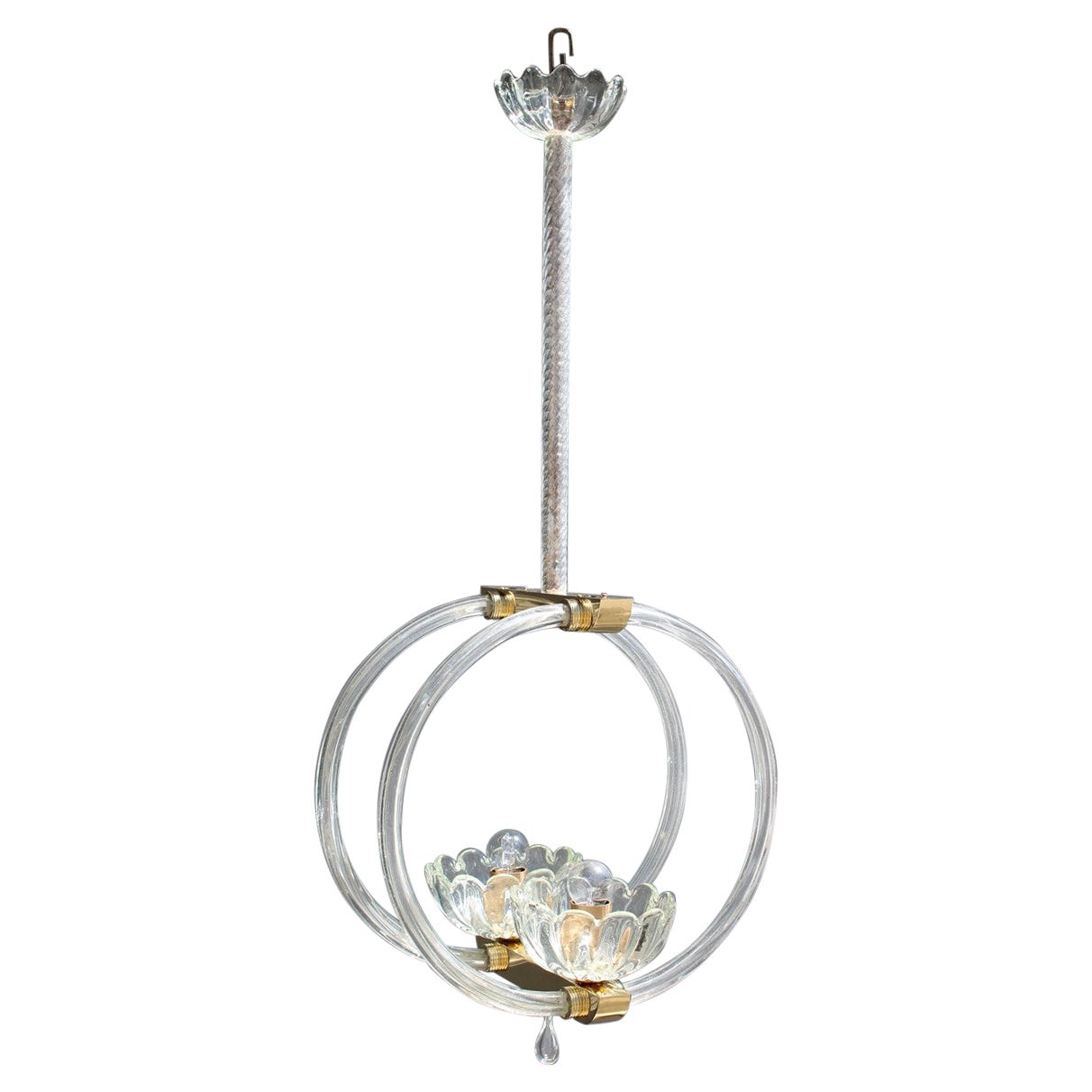 Lustre rond italien en laiton Barovier de Murano et verre de Murano Art Déco 1940