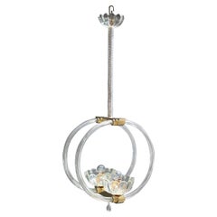 Round Chandelier Italian Murano Barovier Brass and Murano Glass 1940 Art Deco