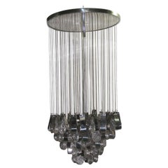 Round Chandelier Waterfall Drops Steel Glass with Chains Murano Glass, Italy