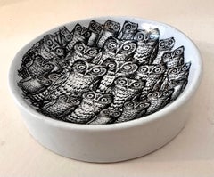 Round Change Bowl with Owls Attributed to Fornasetti