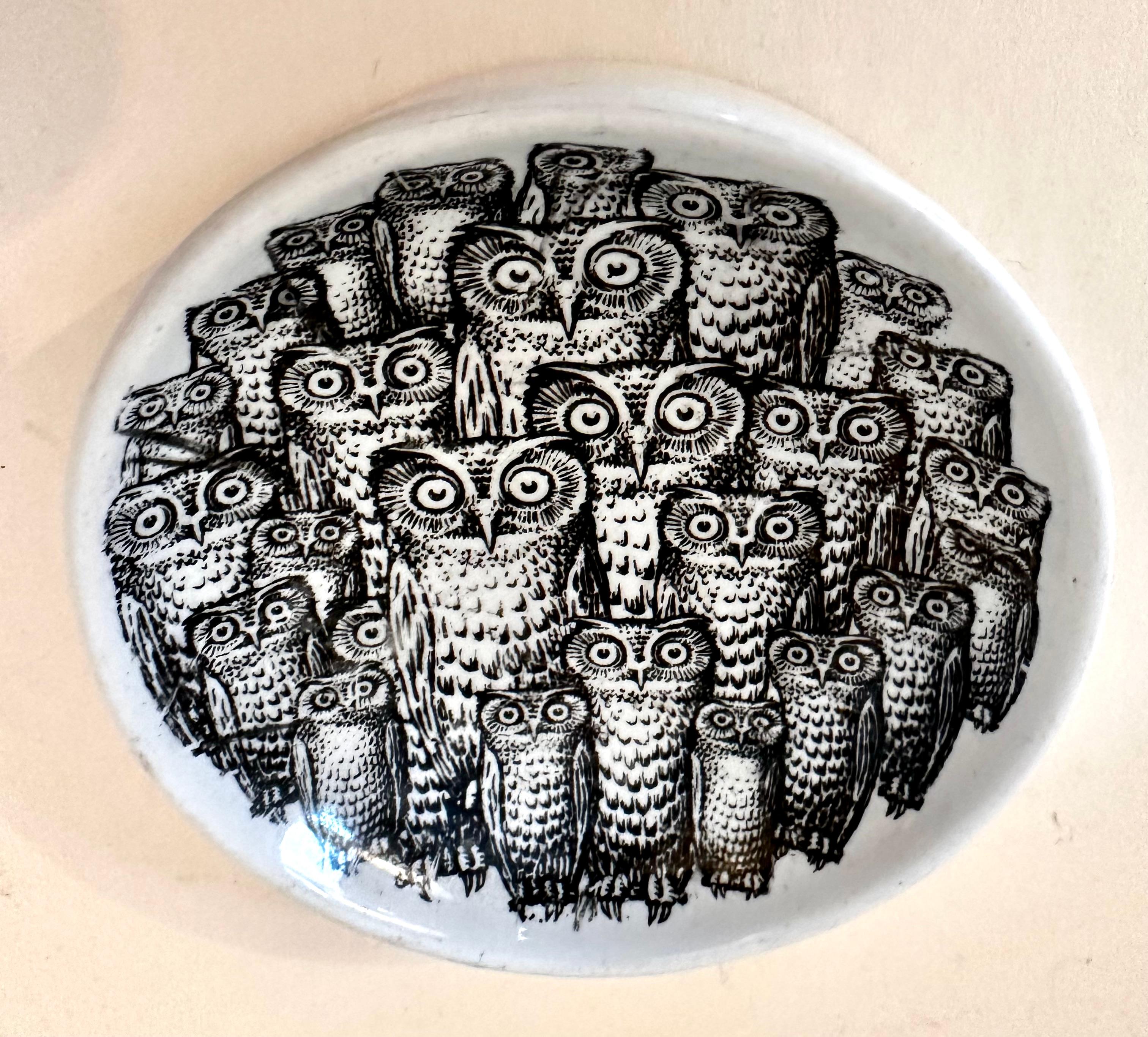 Round Change Bowl with Owls Attributed to Fornasetti 1